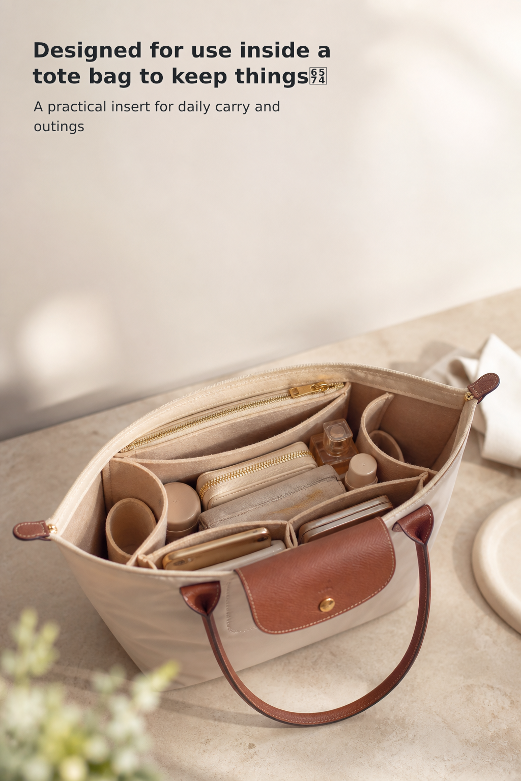 Felt Handbag Organizer Insert for Longchamp Le Pliage